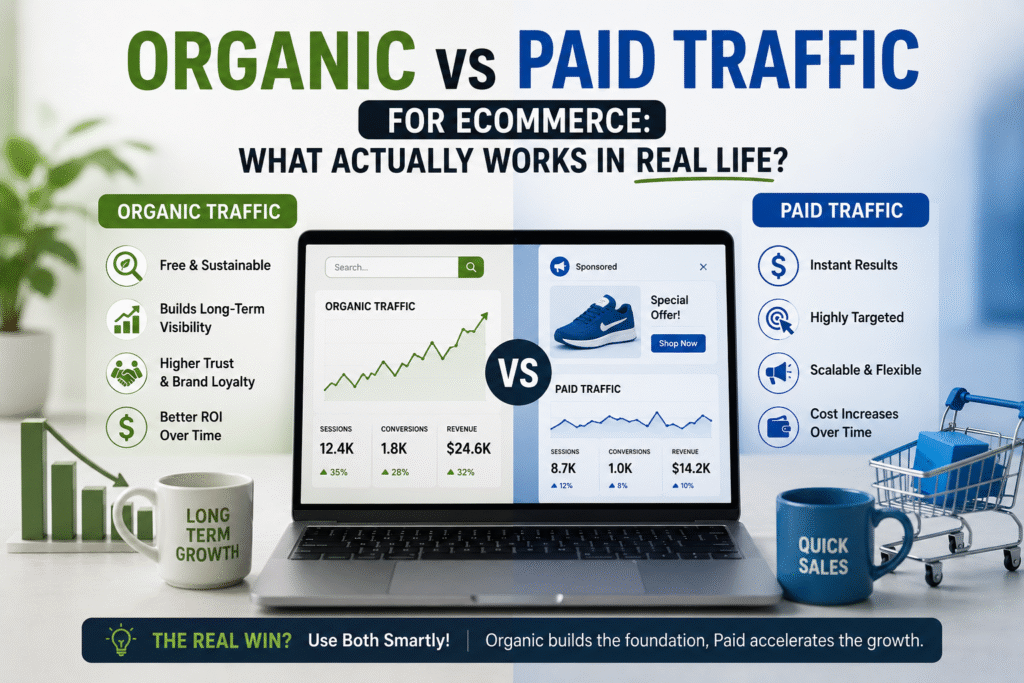 Organic vs Paid Traffic for eCommerce: What Actually Works in Real Life?